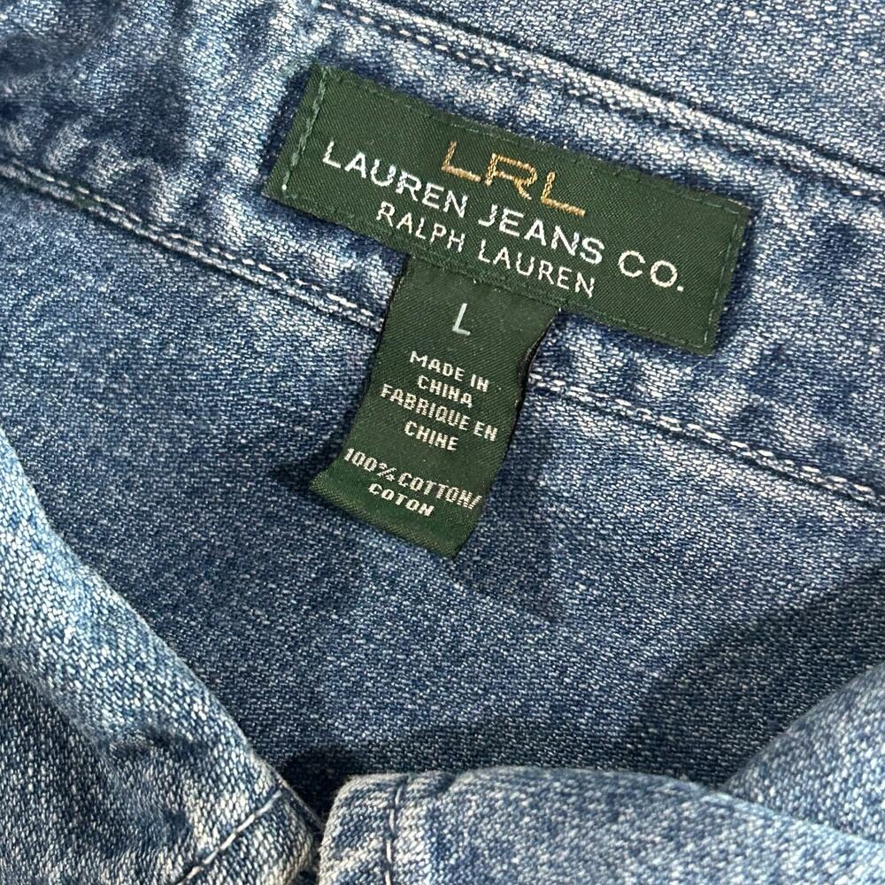 Vintage y2k Women's Lauren by Ralph Lauren Blue Denim Cotton Button Up Top Sz L - Picture 3 of 6